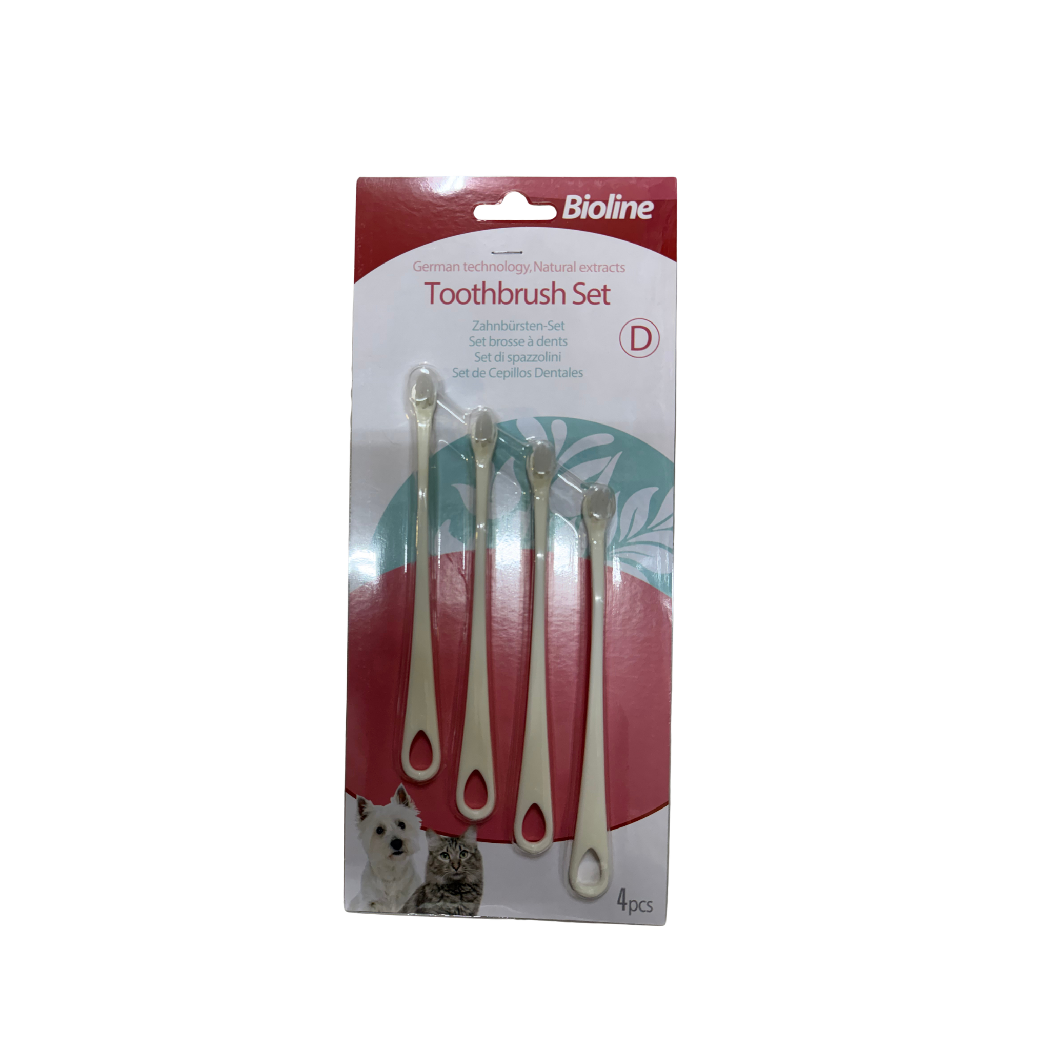 Set de 4 cepillos de dientes para gatos, color blanco, fondo blanco