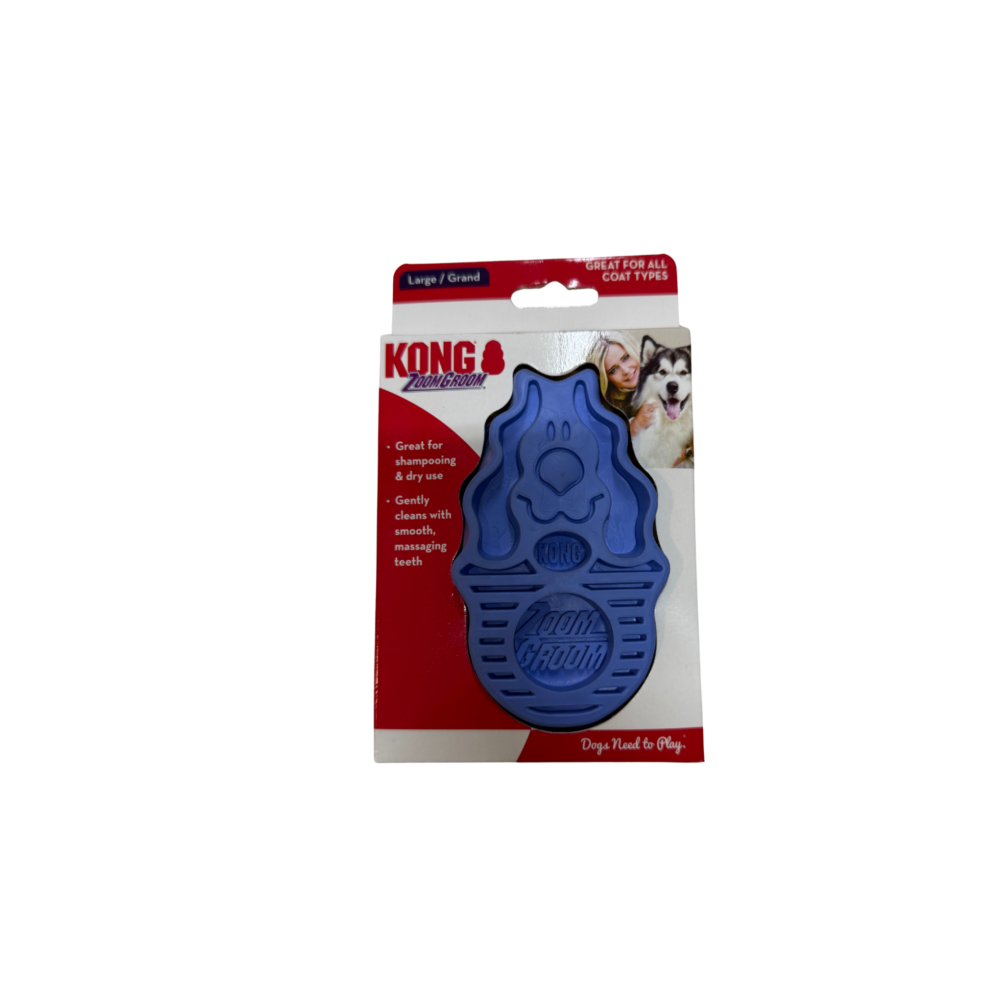Cepillo zoomgroom marca Kong color azul, fondo blanco