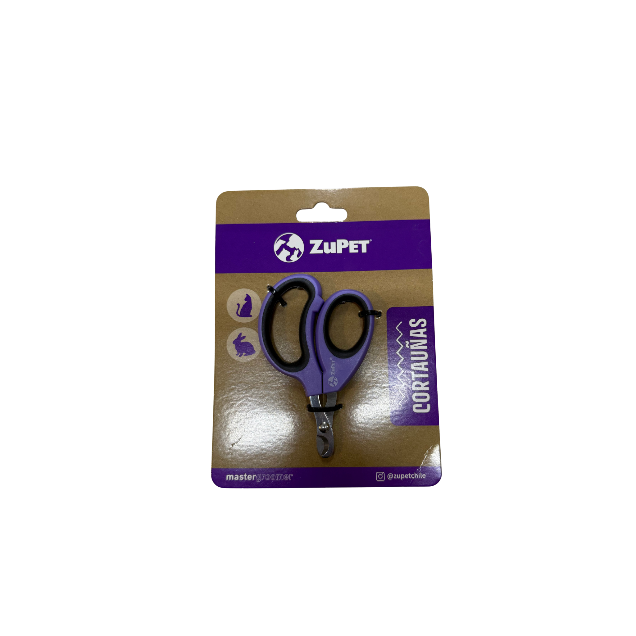 Cortauñas ergonómico gato, color morado fondo blanco