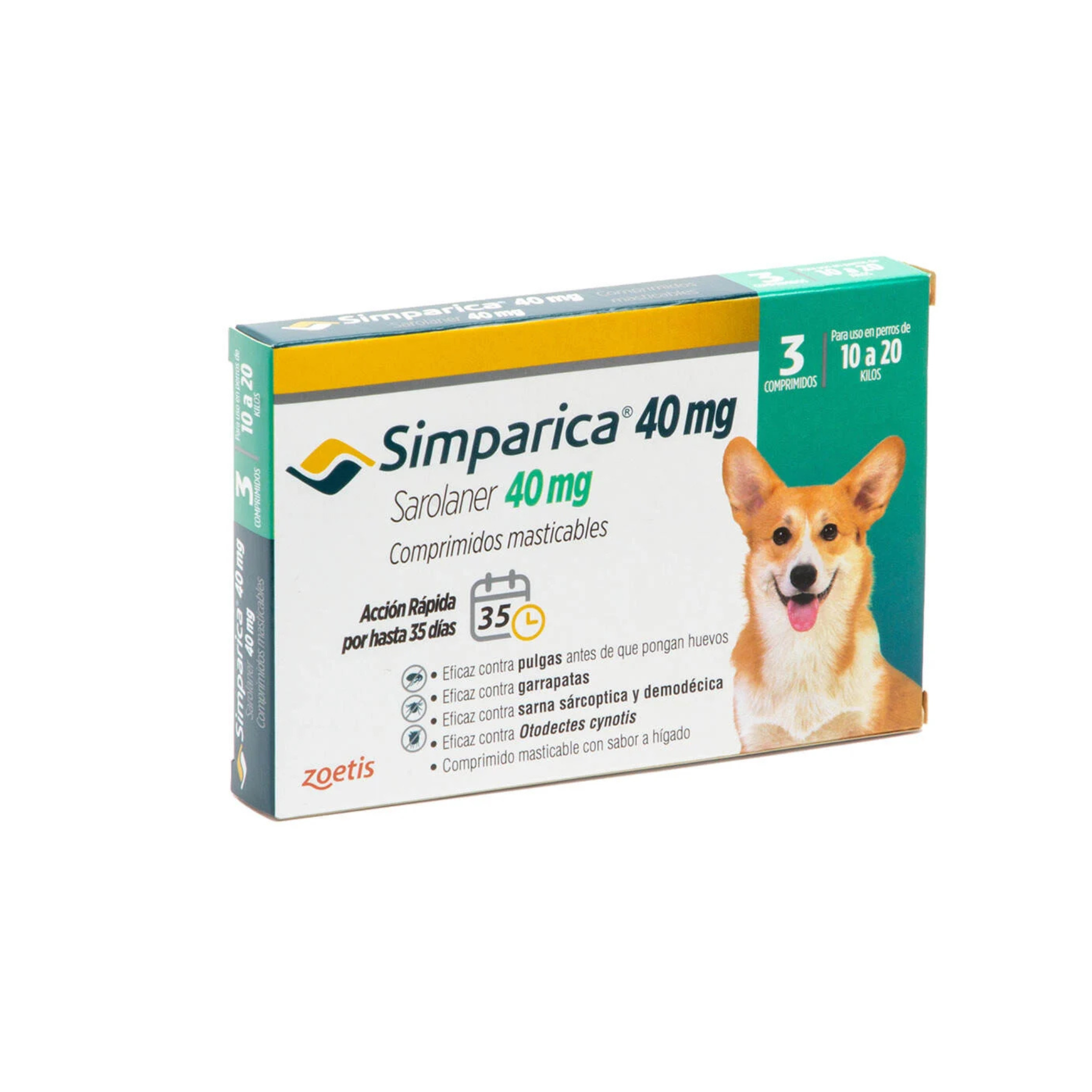 Antiparasitario Simparica 40mg 10 a 20 kg 3 Comprimidos