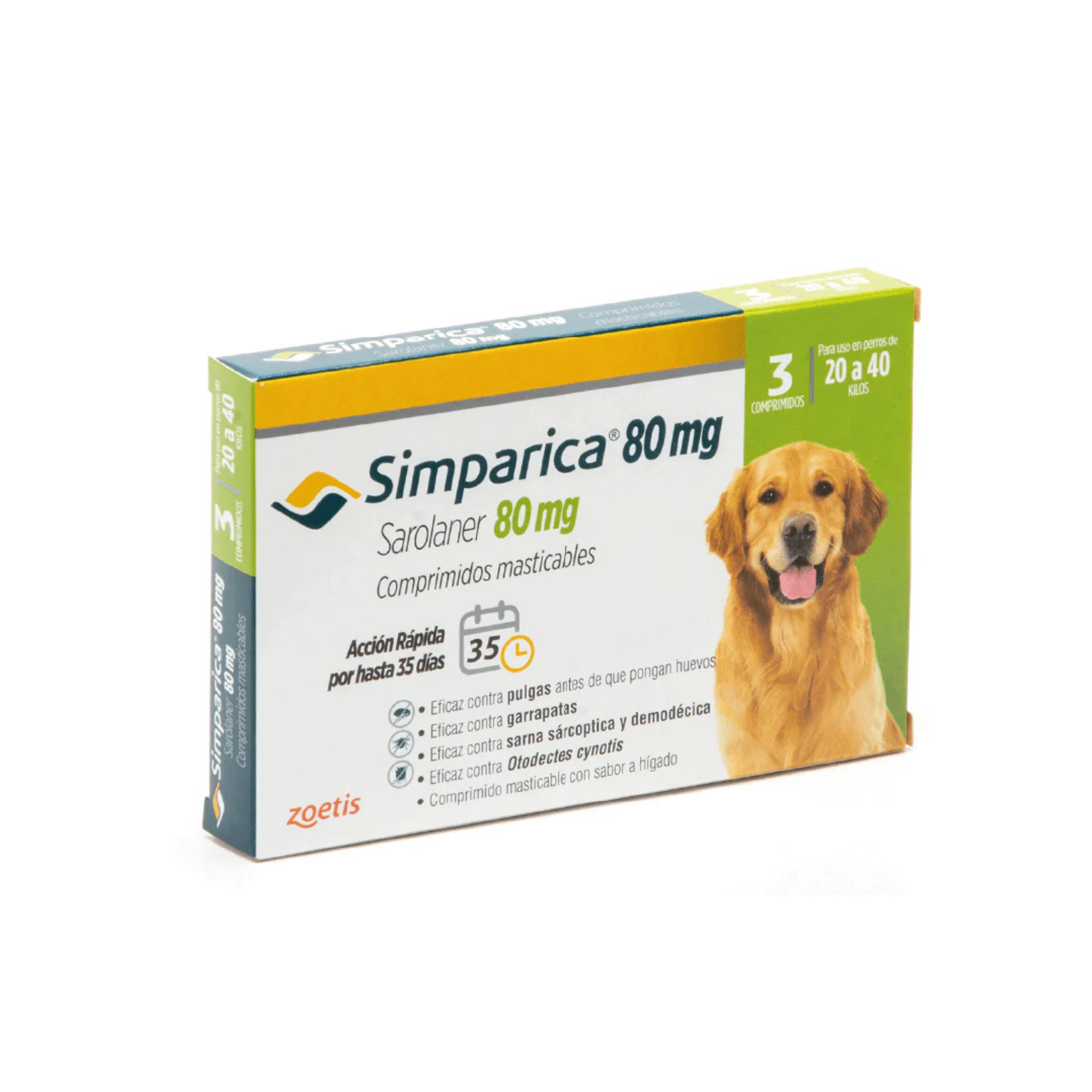 Antiparasitario Simparica 80mg 20 a 40 kg 3 Comprimidos