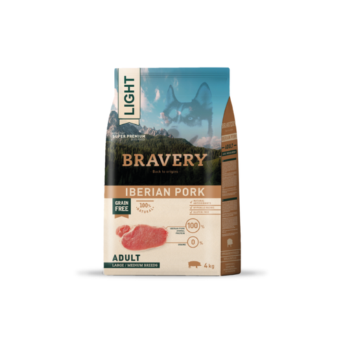 Alimento seco light hipoalergénico para perros adultos raza mediana y grande Bravery Cerdo Ibérico 12 KG