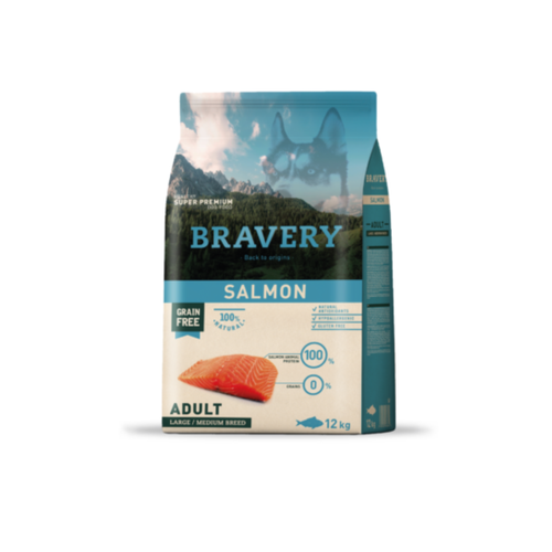 Alimento seco hipoalergénico para perros adultos raza mediana y grande Bravery Salmón 12 KG