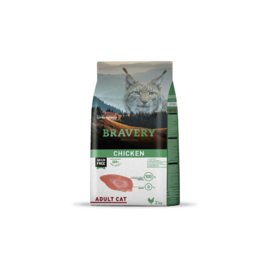 Alimento seco hipoalergénico para gatos adultos Bravery Pollo Adult 2 KG