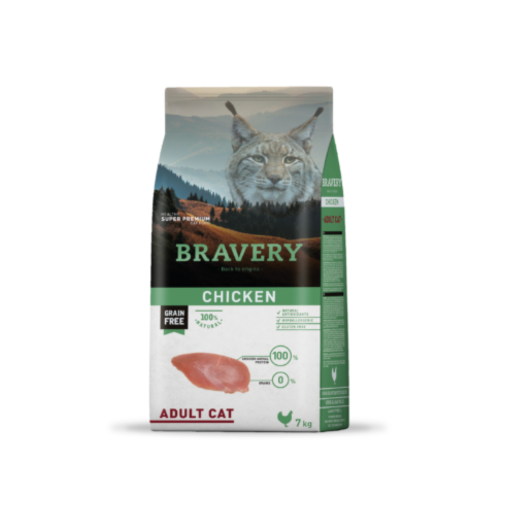 Alimento seco hipoalergénico para gatos adultos Bravery Pollo Adult 7 KG