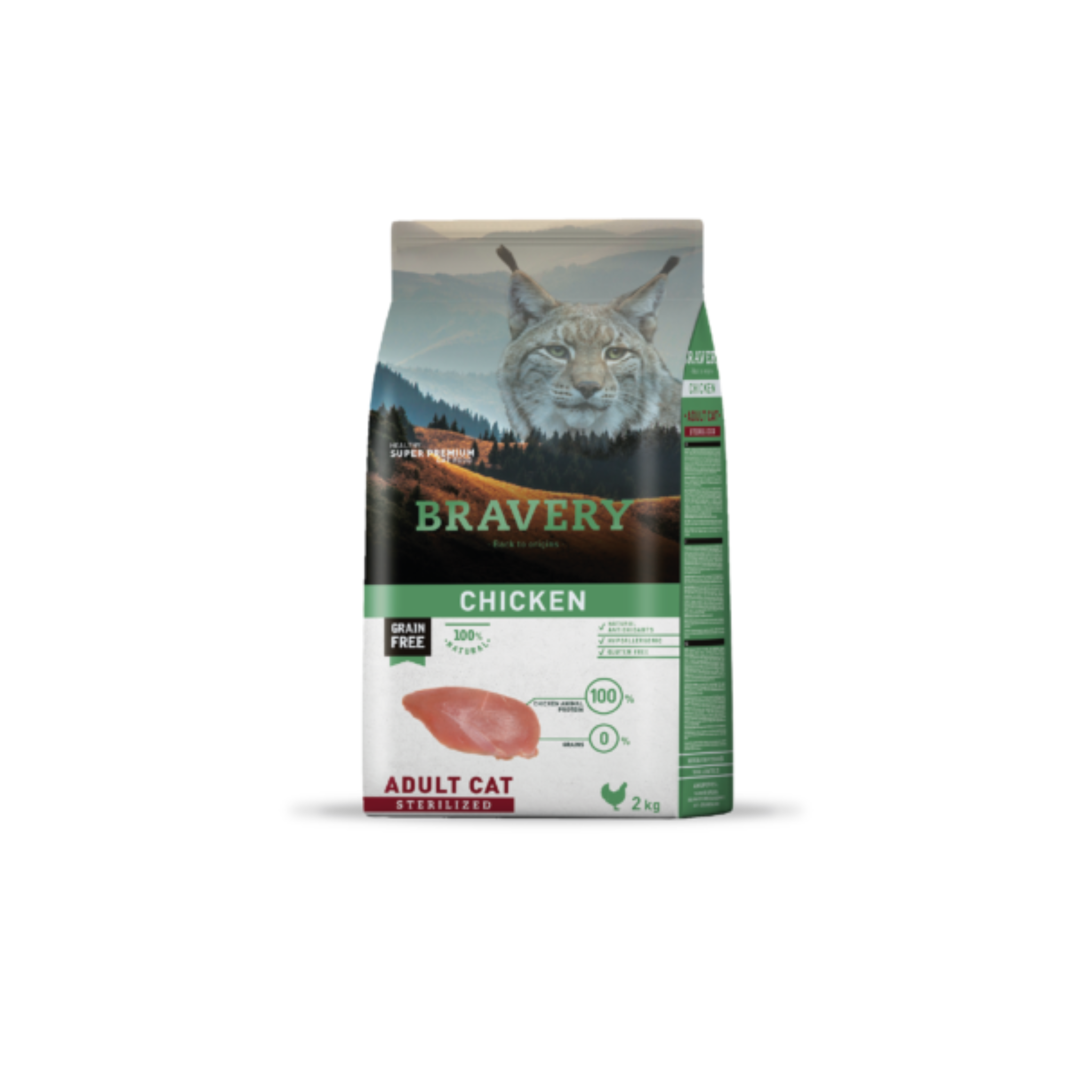 Alimento seco hipoalergénico para gatos adultos esterilizados Bravery Pollo Sterilized 2 KG