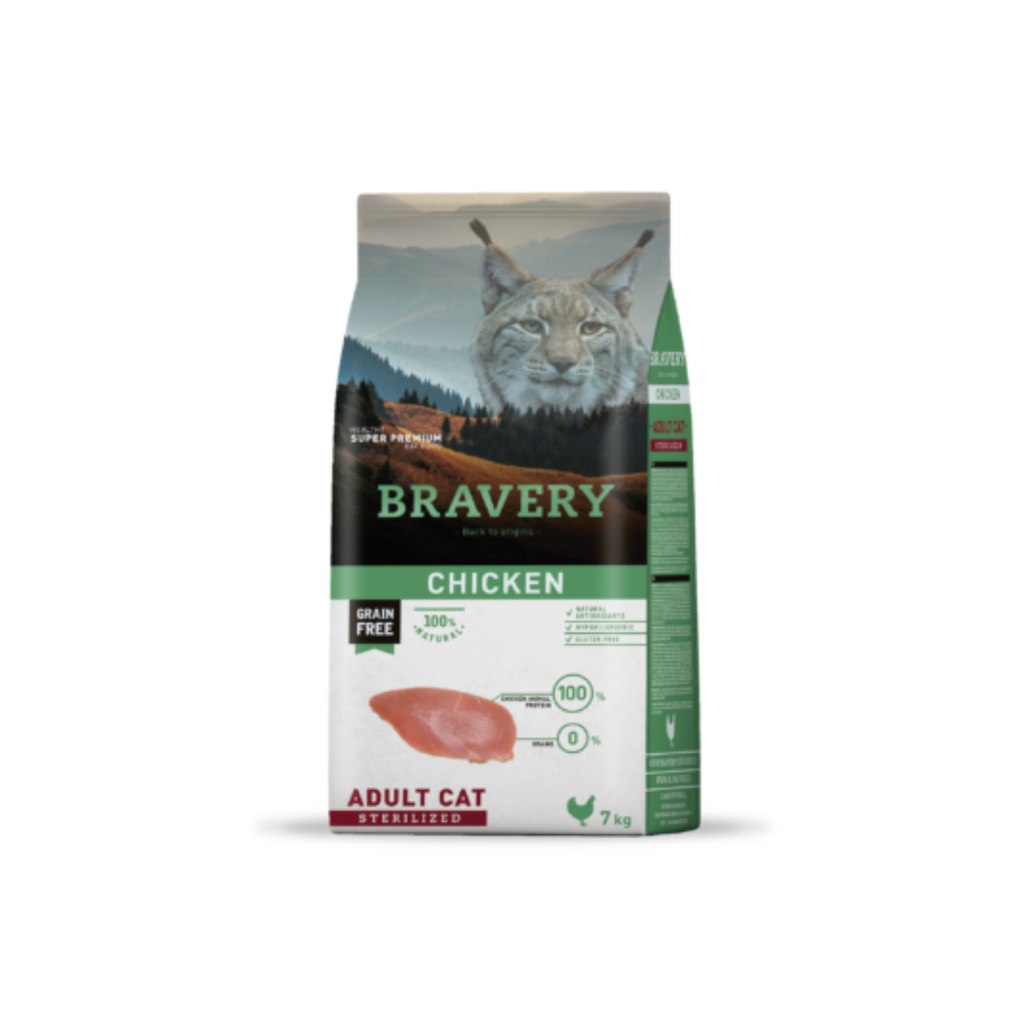 Alimento seco hipoalergénico para gatos adultos esterilizados Bravery Pollo Sterilized 7 KG
