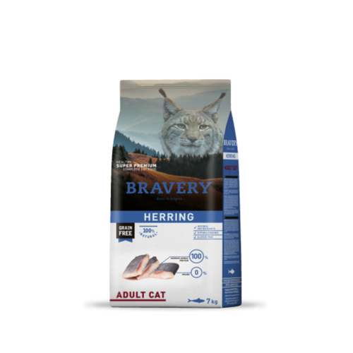 Alimento seco hipoalergénico para gatos adultos Bravery Arenque Adult 7 KG