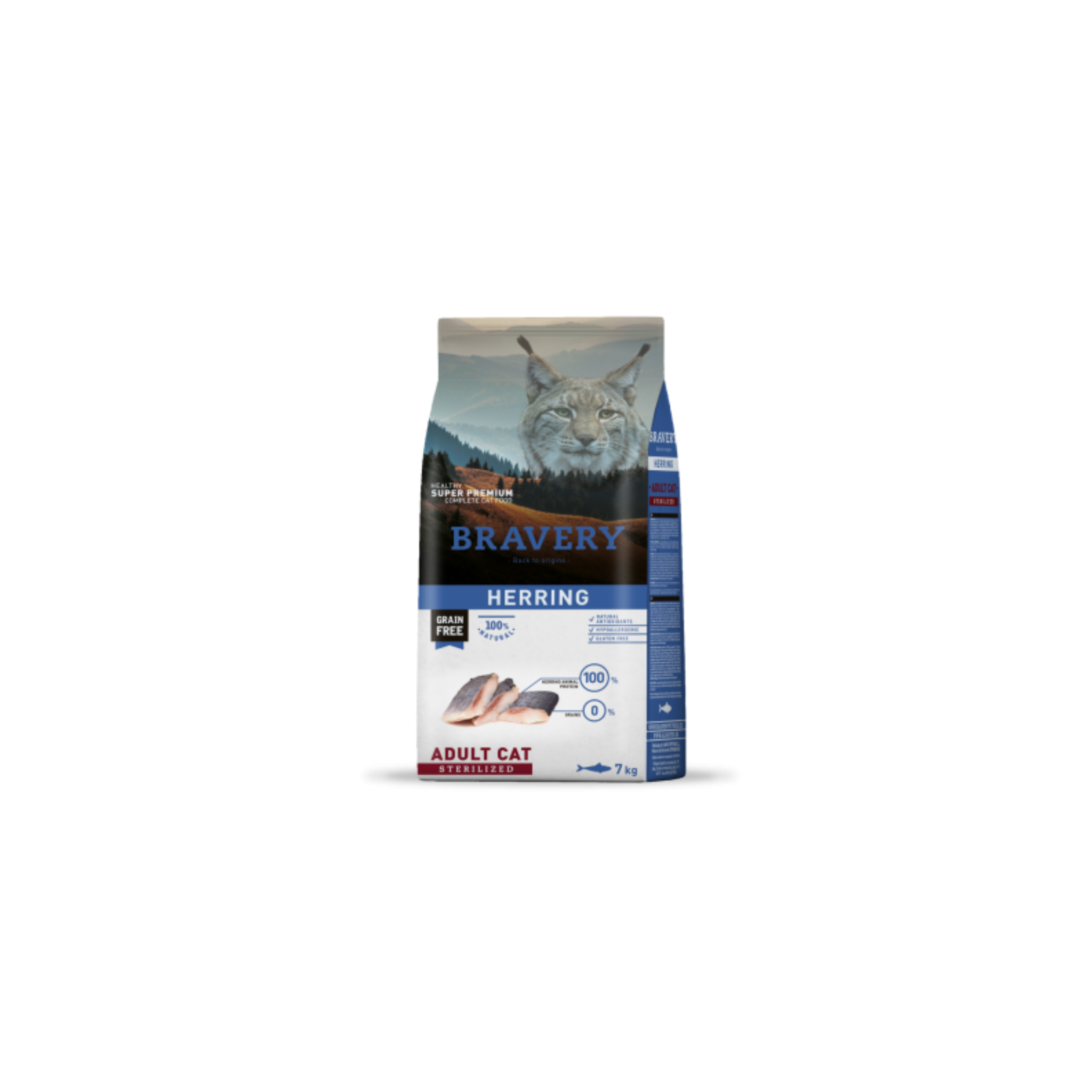 Alimento seco hipoalergénico para gatos adultos esterilizados Bravery Arenque Sterilized 7 KG