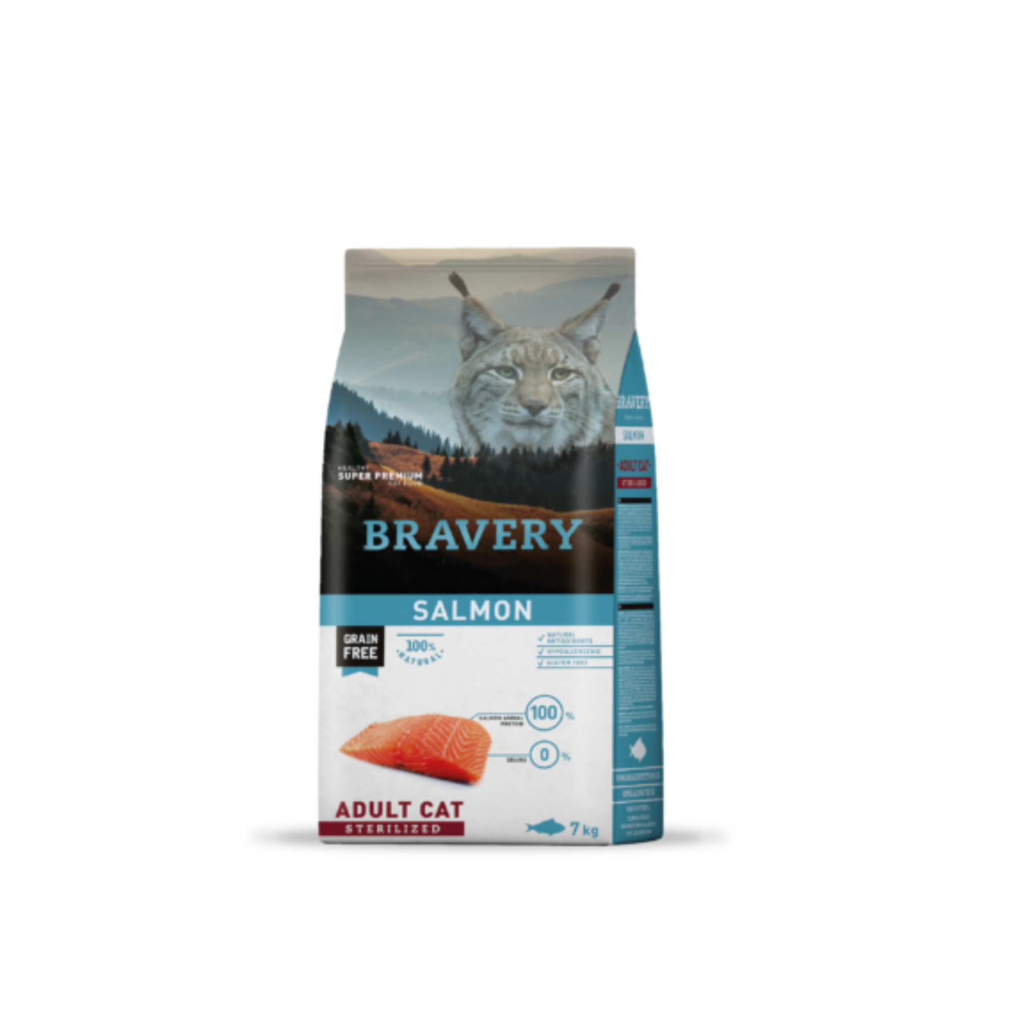 Alimento seco hipoalergénico para gatos adultos esterilizados Bravery Salmón Sterilized 7 KG