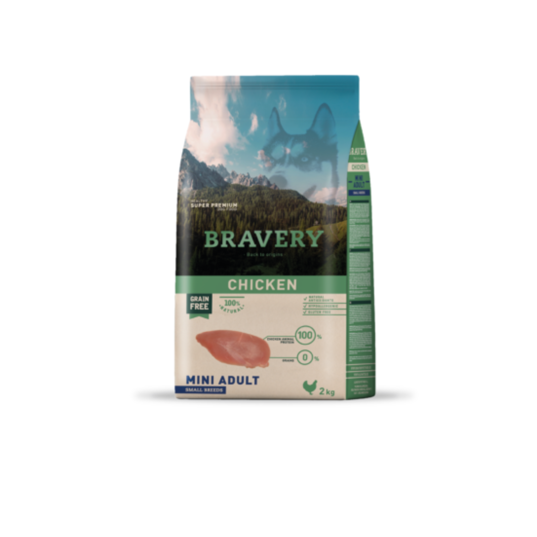Alimento seco hipoalergénico para perros adultos raza pequeña Bravery Pollo 2 KG