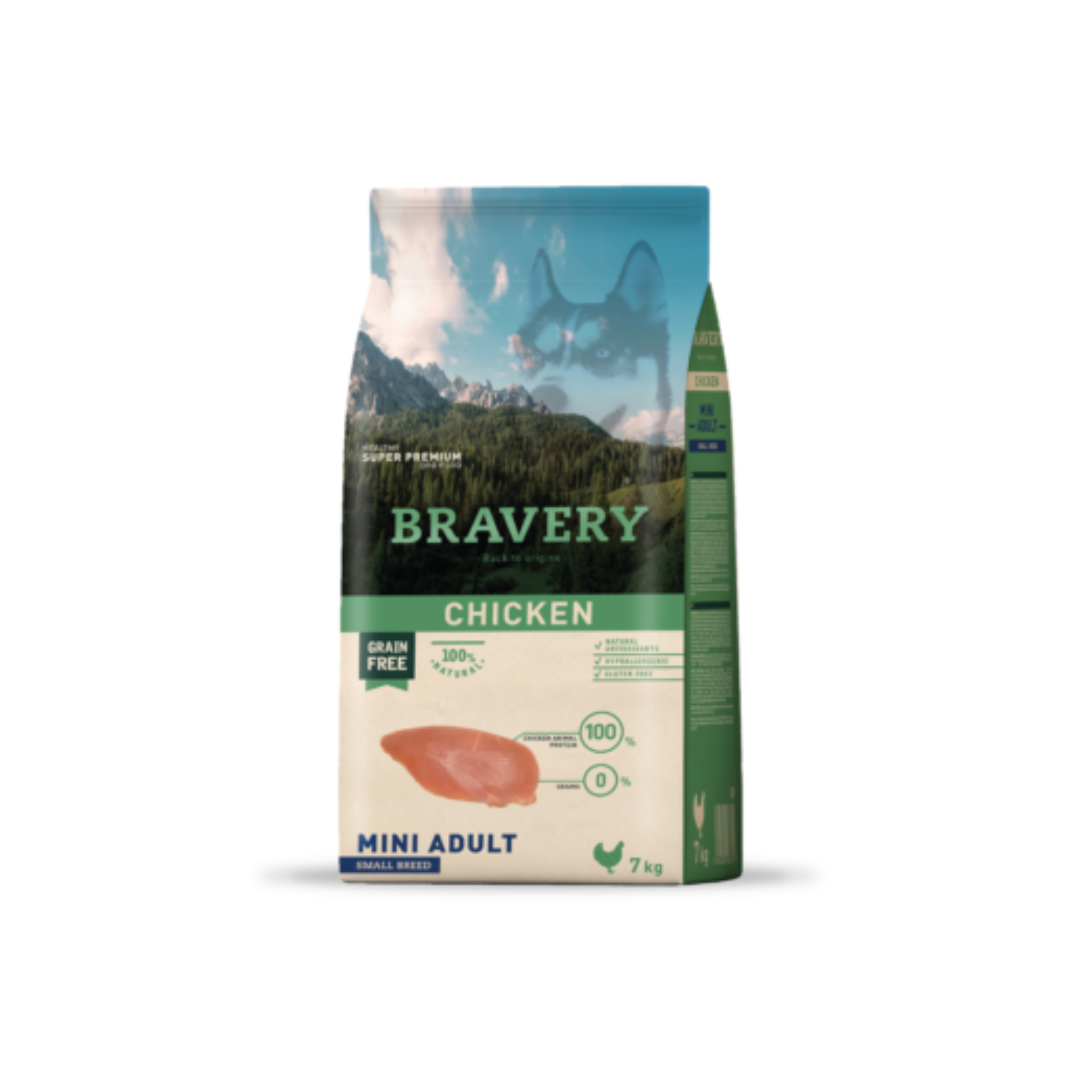 Alimento seco hipoalergénico para perros adultos raza pequeña Bravery Pollo 7 KG