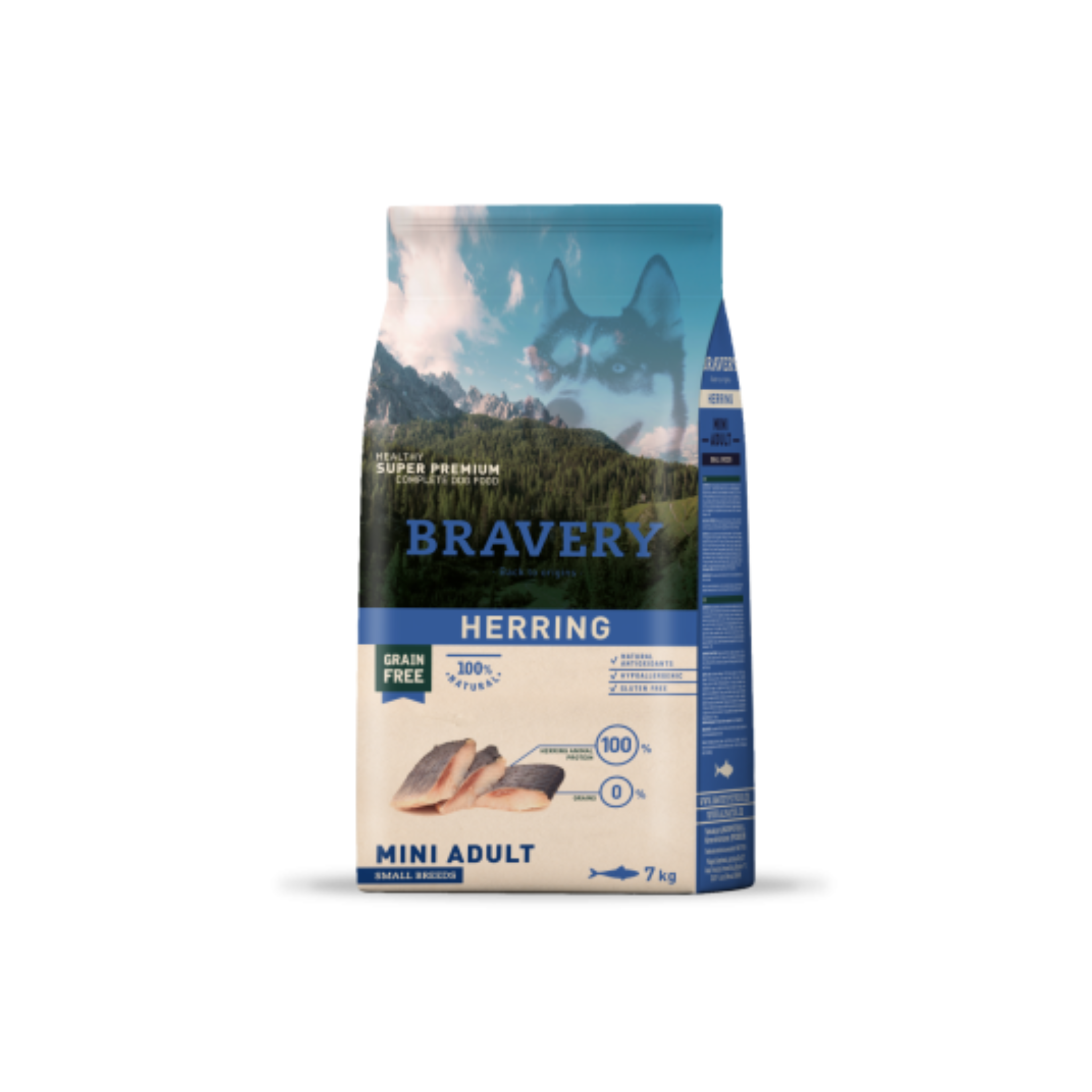 Alimento seco hipoalergénico para perros adultos raza pequeña Bravery Arenque 7 KG