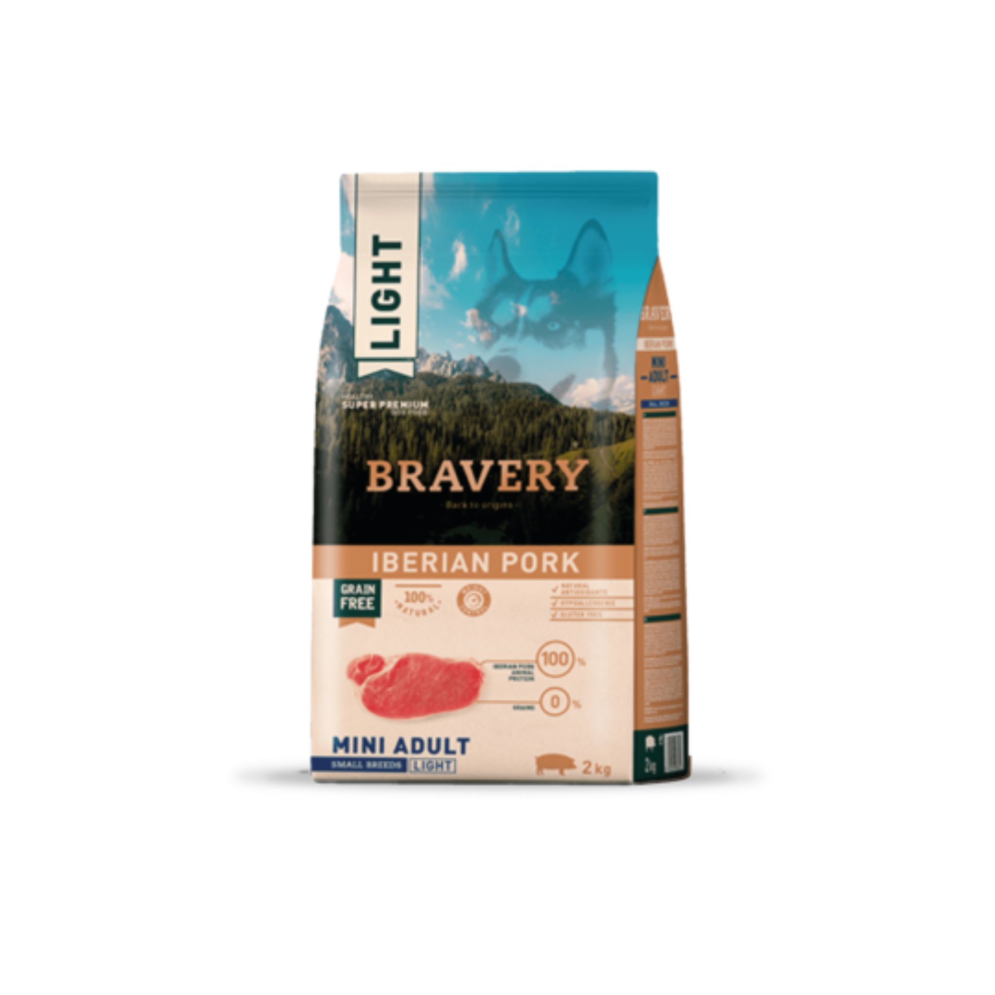 Alimento seco light hipoalergénico para perros adultos raza pequeña Bravery Cerdo Ibérico 2 KG