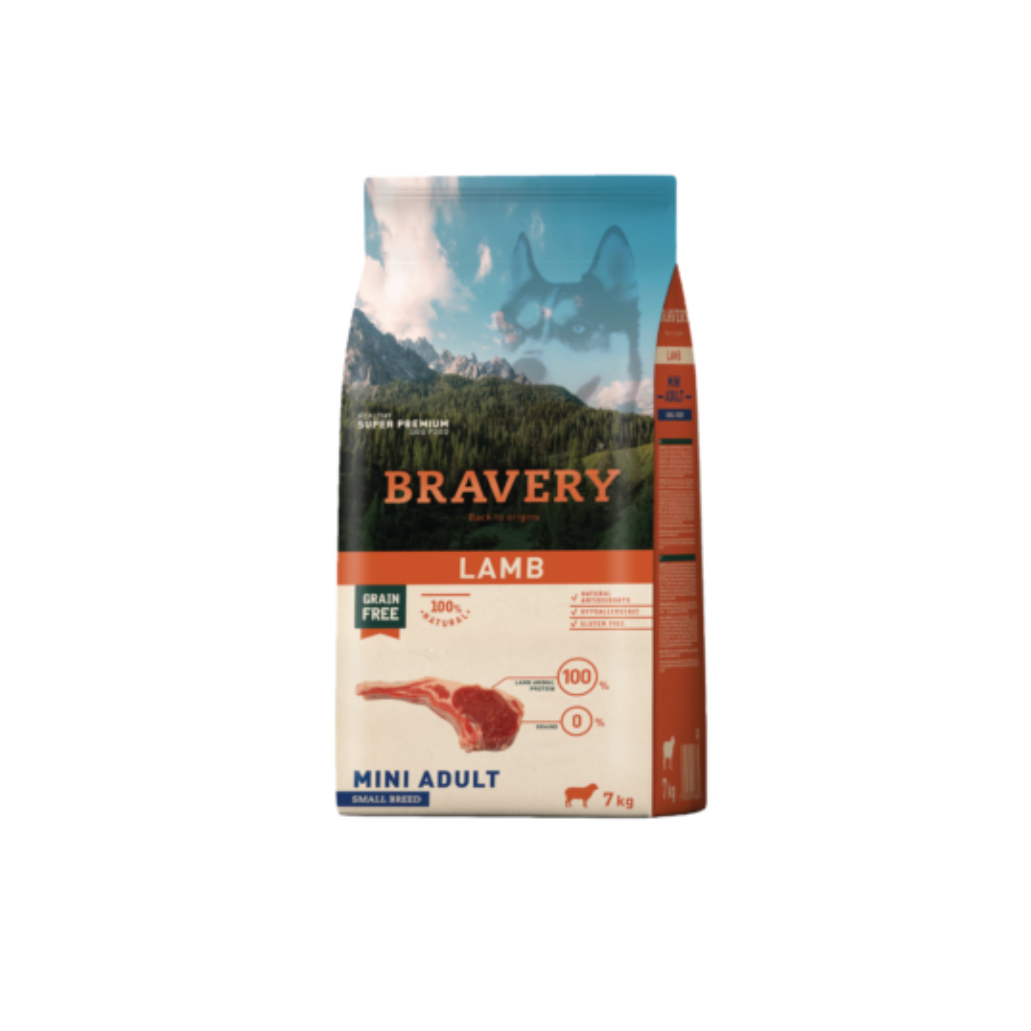 Alimento seco hipoalergénico para perros adultos raza pequeña Bravery Cordero 7 KG