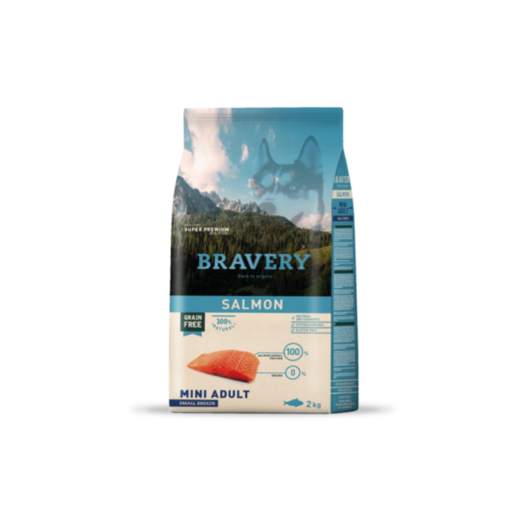Alimento seco hipoalergénico para perros adultos raza pequeña Bravery Salmón 2 KG