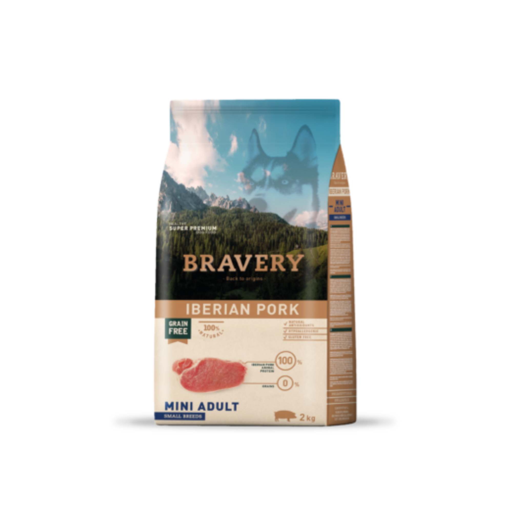 Alimento seco hipoalergénico para perros adultos raza pequeña Bravery Cerdo Ibérico 2 KG