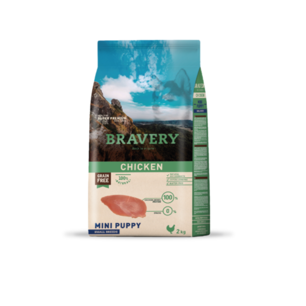 Alimento seco hipoalergénico para cachorros raza pequeña Bravery Pollo Mini Puppy 2 KG