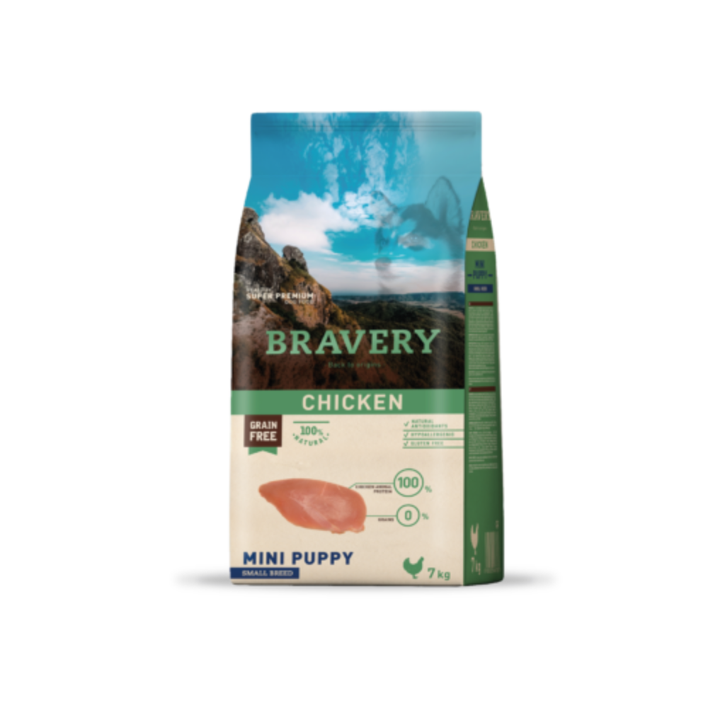 Alimento seco hipoalergénico para cachorros raza pequeña Bravery Pollo Mini Puppy 7 KG