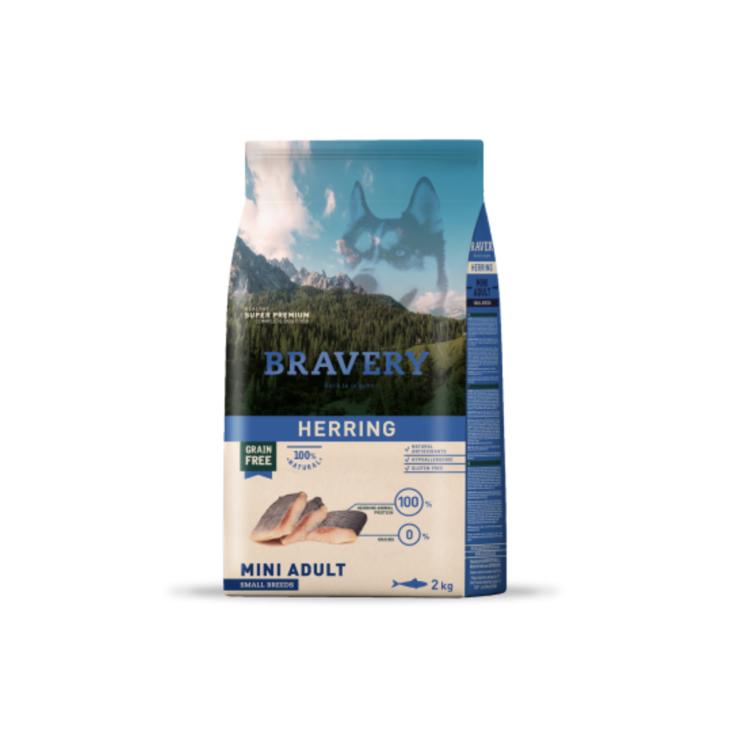 Alimento seco hipoalergénico para perros adultos raza pequeña Bravery Arenque 2 KG