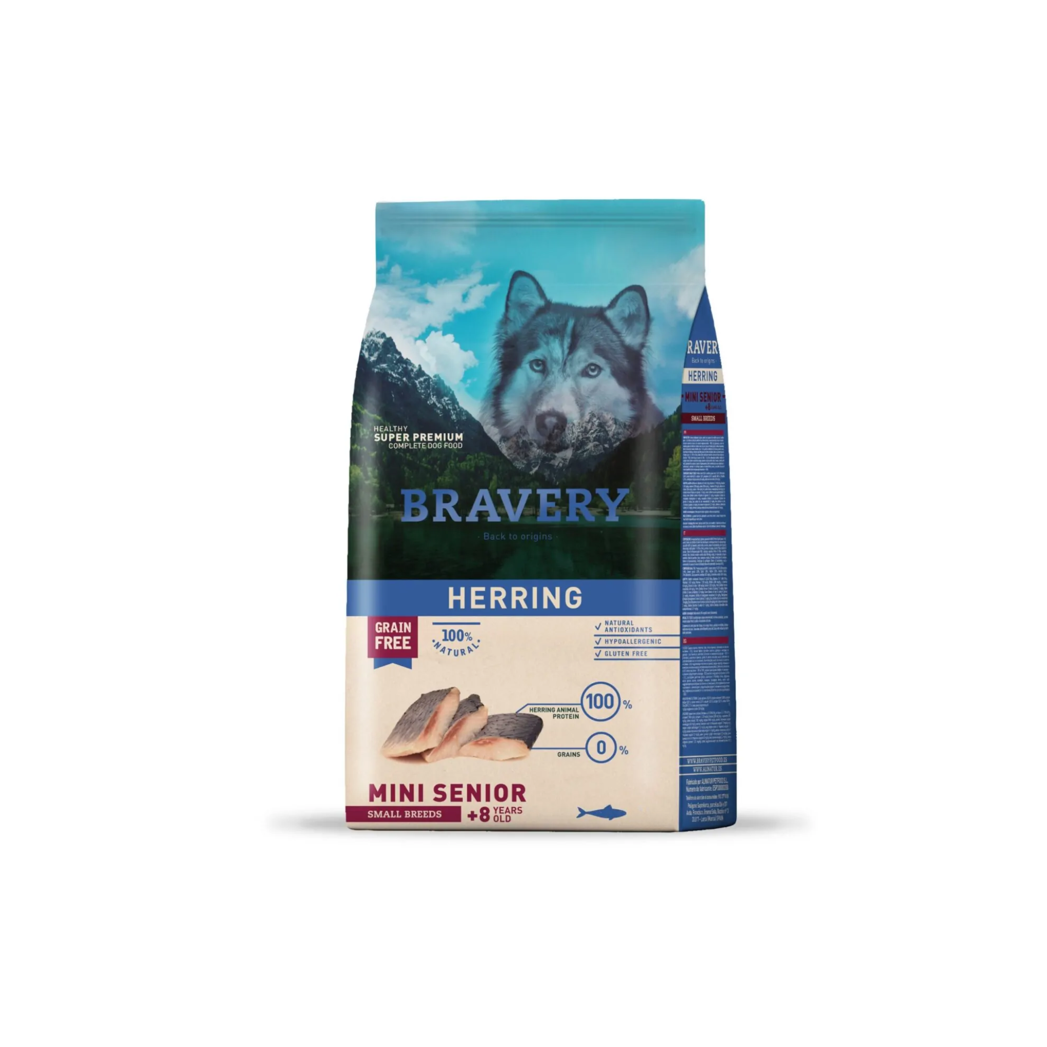 Alimento seco hipoalergénico para perros senior raza pequeña Bravery Arenque 7 KG