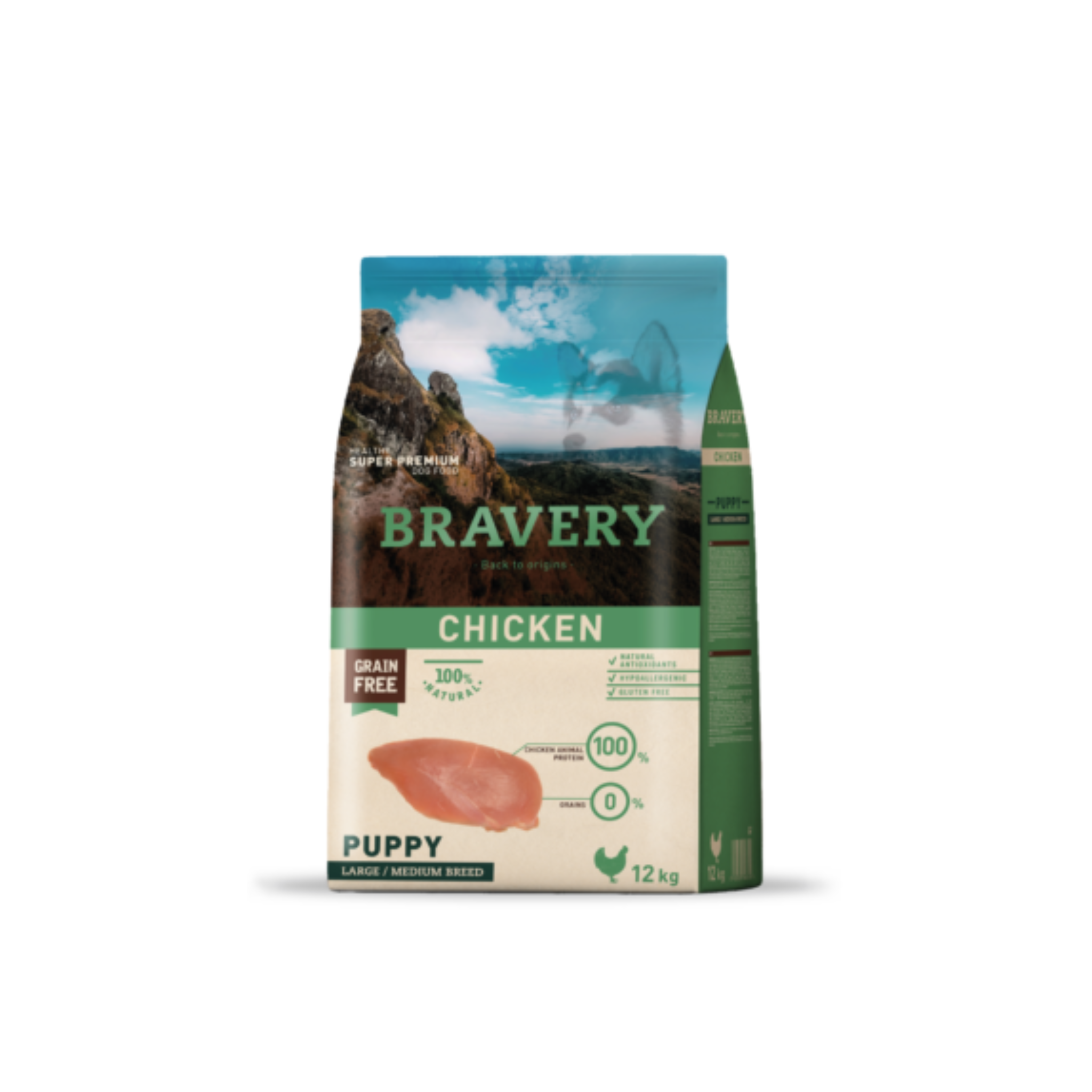 Alimento seco hipoalergénico para cachorros raza mediana y grande Bravery Pollo Puppy 12 KG