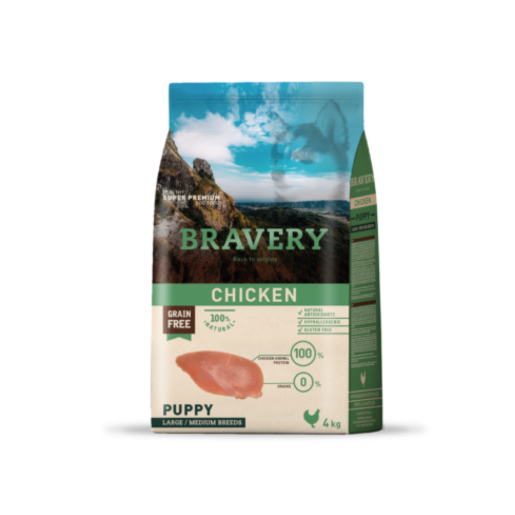 Alimento seco hipoalergénico para cachorros raza mediana y grande Bravery Pollo Puppy 4 KG