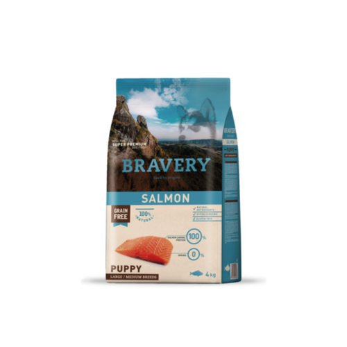 Alimento seco hipoalergénico para cachorros raza mediana y grande Bravery Salmón Puppy 4 KG