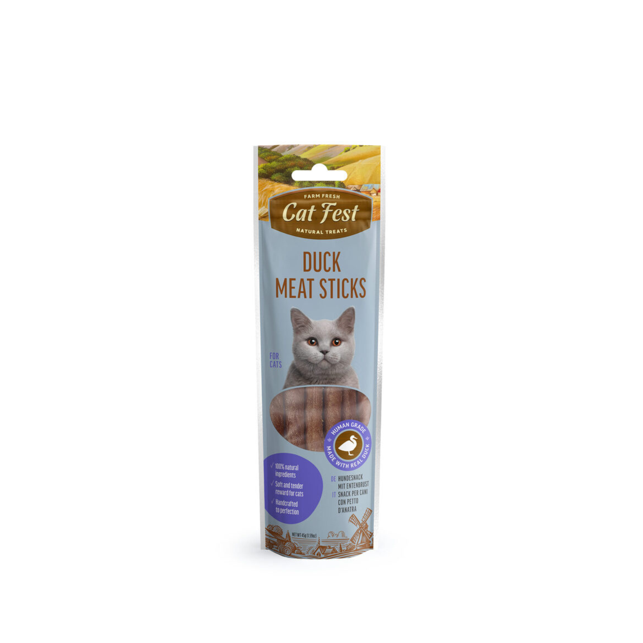 Premio palito de carne vacuno para gatos CatFest Meat Sticks 45 GR fondo blanco