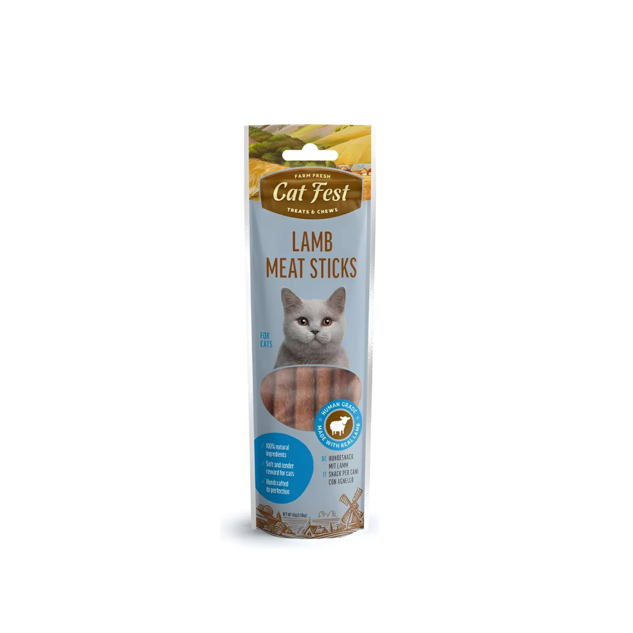 Premio palito de carne pato para gatos CatFest Meat Sticks 45 GR fondo blanco