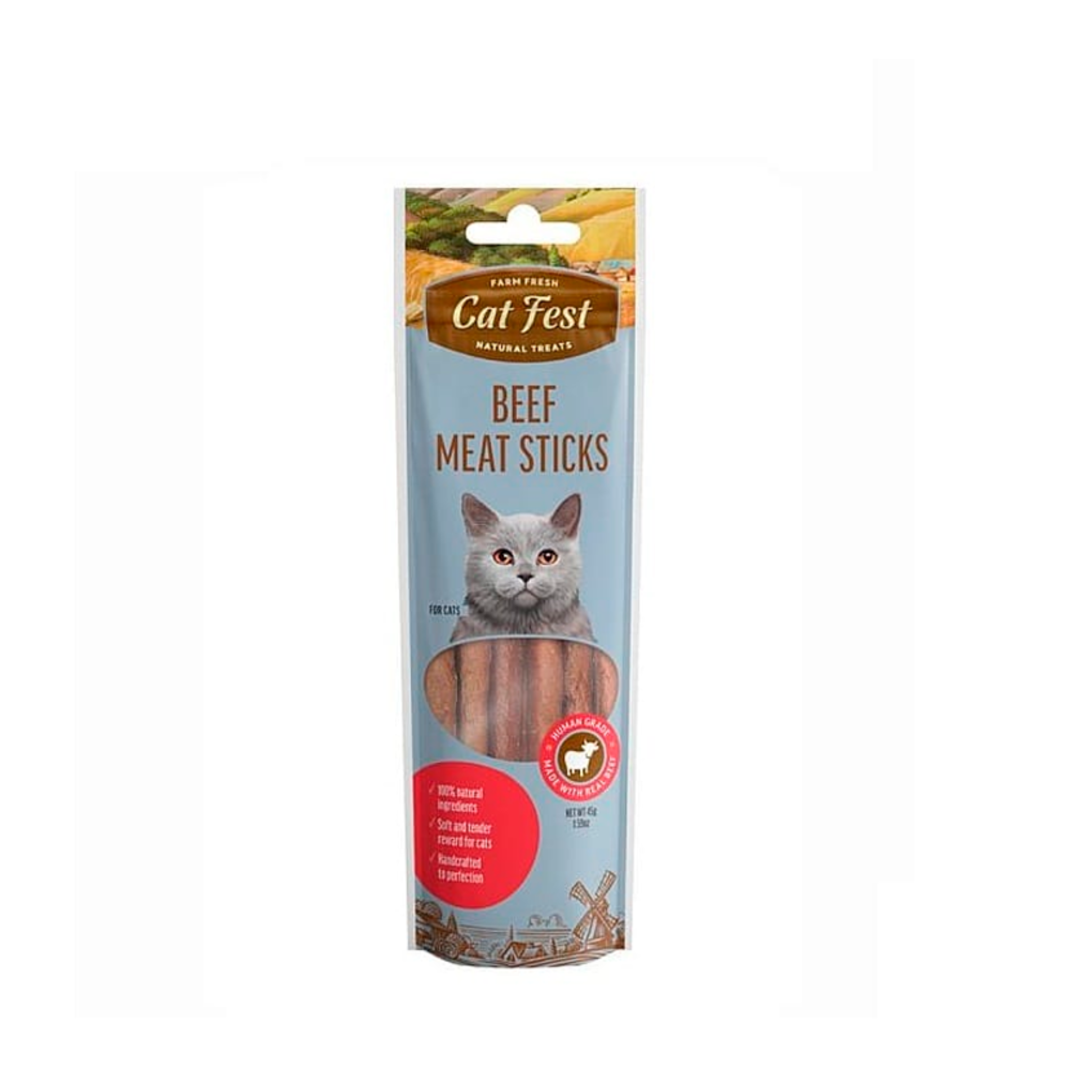 Premio palito de carne pollo para gatos CatFest Meat Sticks 45 GR fondo blanco