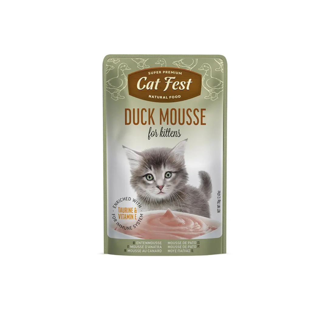 Alimento húmedo mousse para gatitos CatFest Pouch pato 70 GR fondo blanco