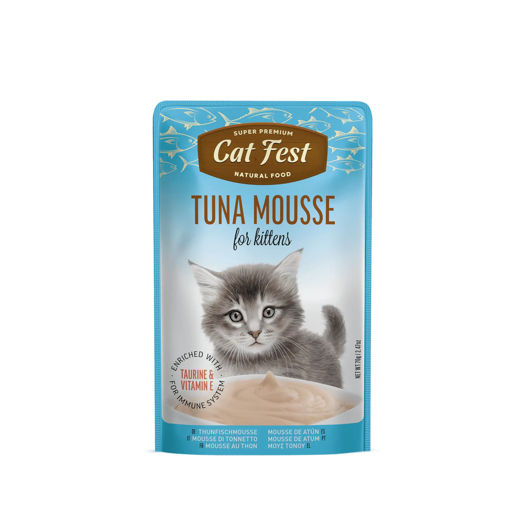 Alimento húmedo mousse de atún para gatitos CatFest Pouch 70 GR fondo blanco