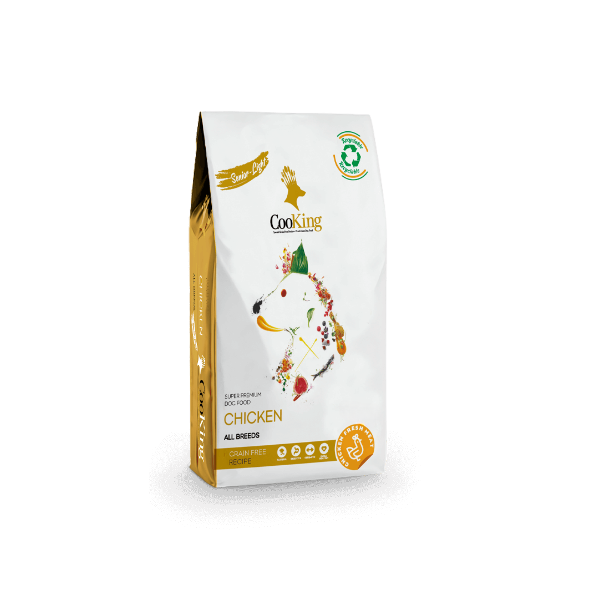 Alimento seco grain free para perros senior y con sobrepeso Cooking Dog Senior Light 3 KG fondo blanco