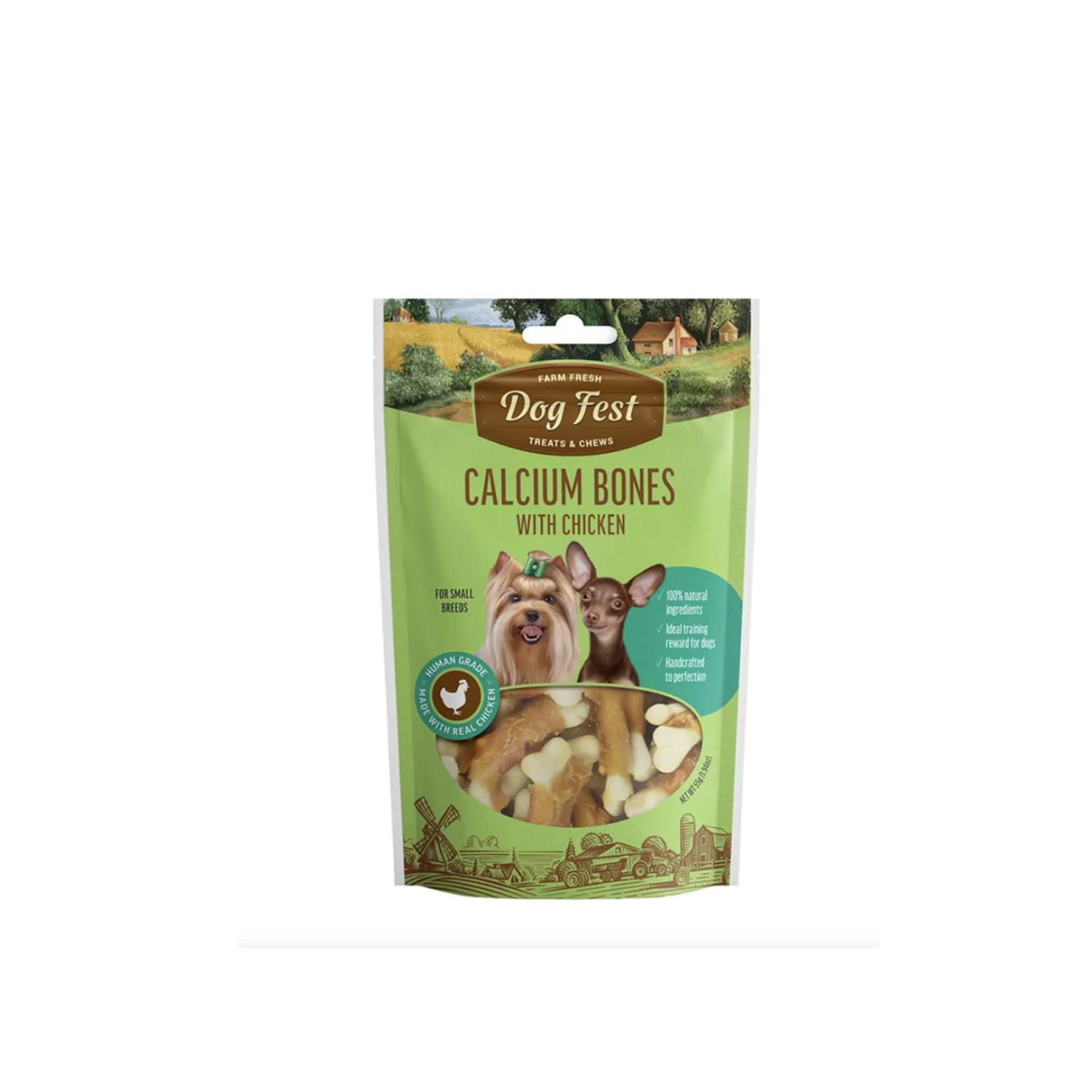Premio hueso de calcio con pollo para perros razas pequeñas Dogfest 55 GR
