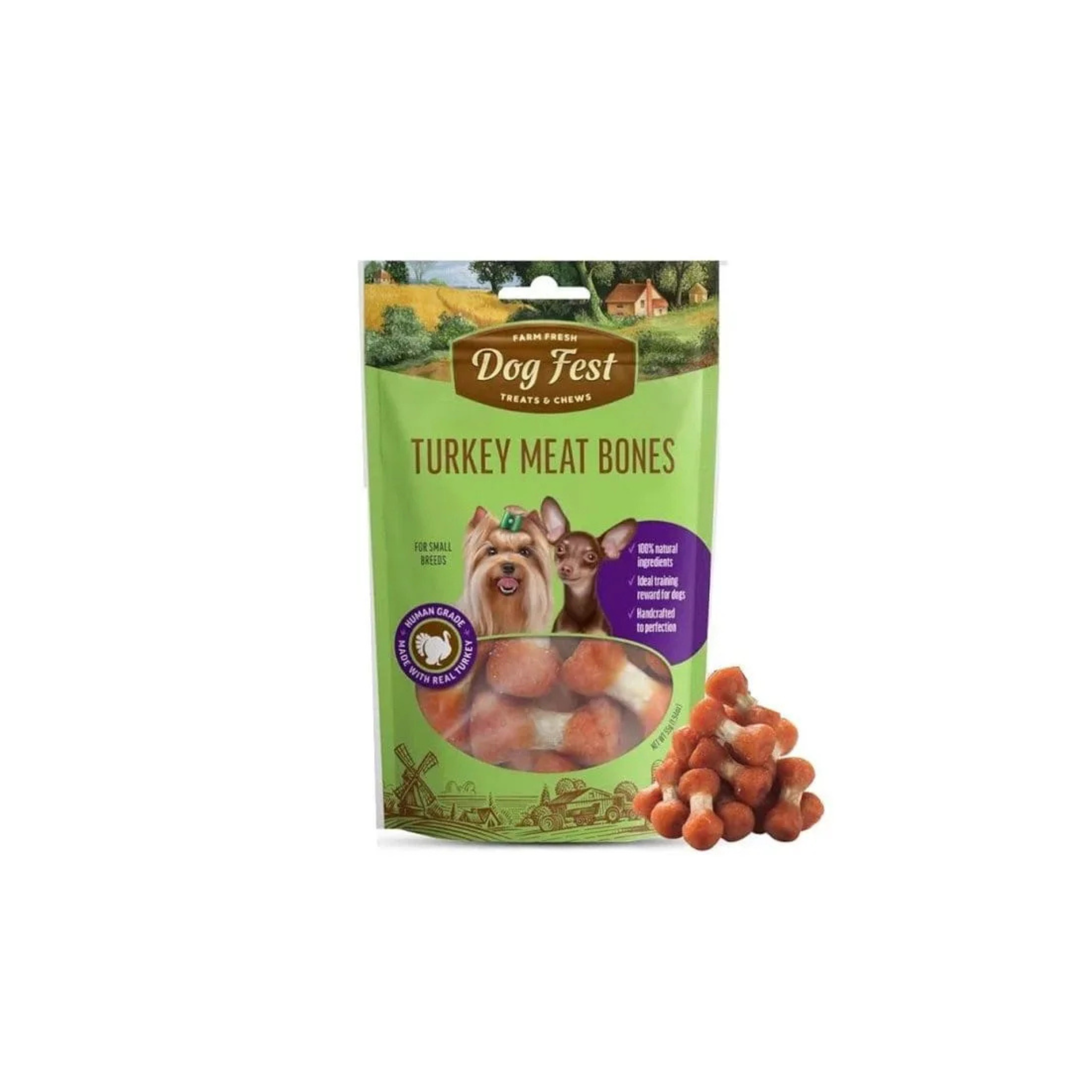Premio huesito sabor pavo para perros razas pequeñas Dogfest Small Breeds 55 GR