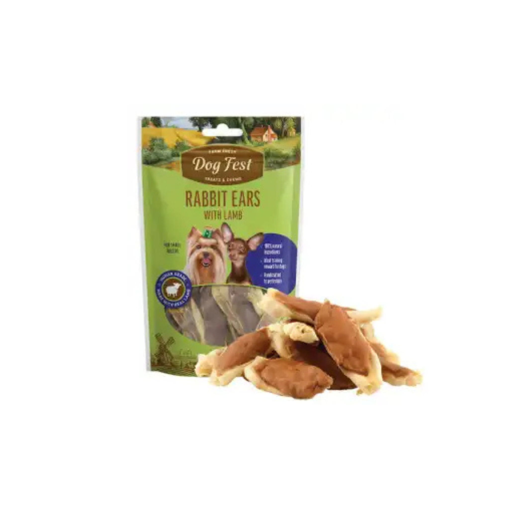 Premio orejas de conejo rellenas de cordero para perros razas pequeñas Dogfest 55 GR
