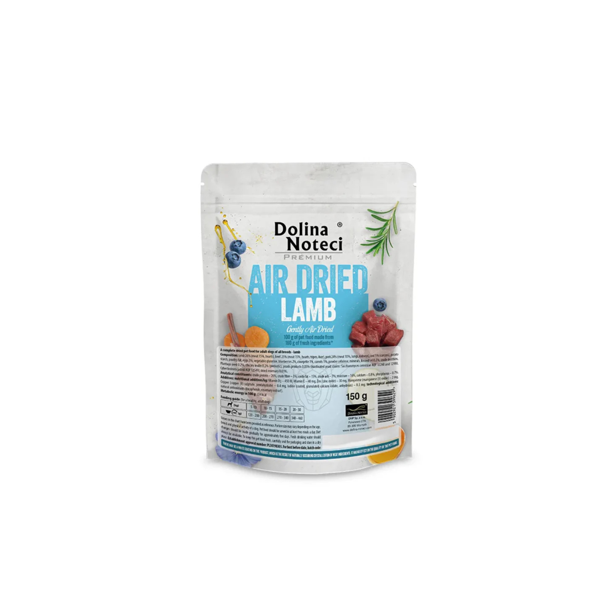 Alimento deshidratado air dried para perros adultos Dolina Noteci Premium cordero 150 GR