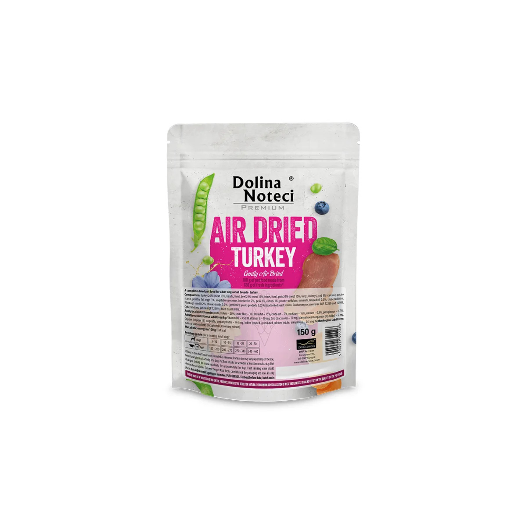 Alimento deshidratado air dried para perros adultos Dolina Noteci Premium pavo 150 GR
