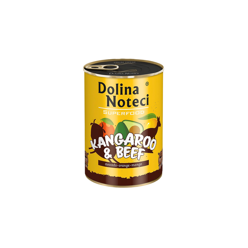 Alimento húmedo lata para perros adultos Dolina Noteci SuperFood canguro y vacuno 400 GR
