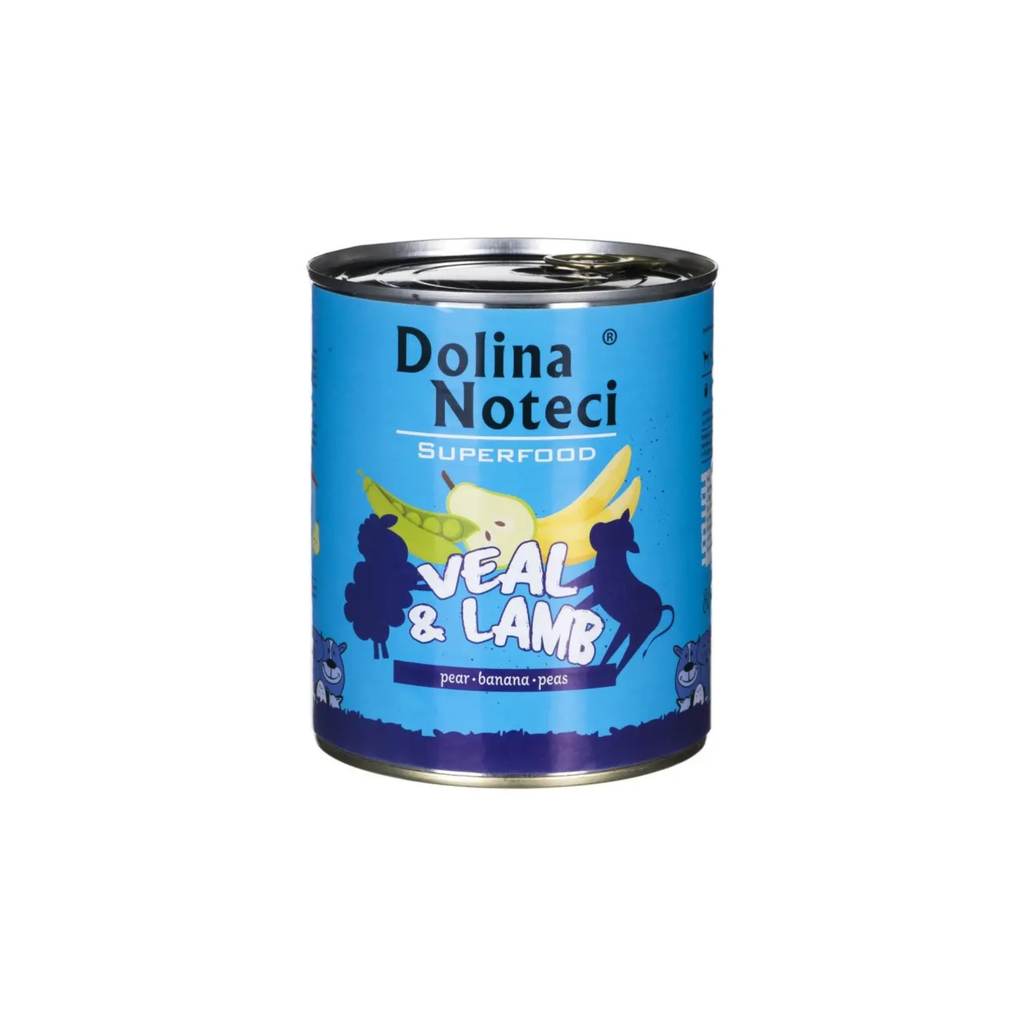 Alimento húmedo lata para perros adultos Dolina Noteci SuperFood ternera y cordero 400 GR