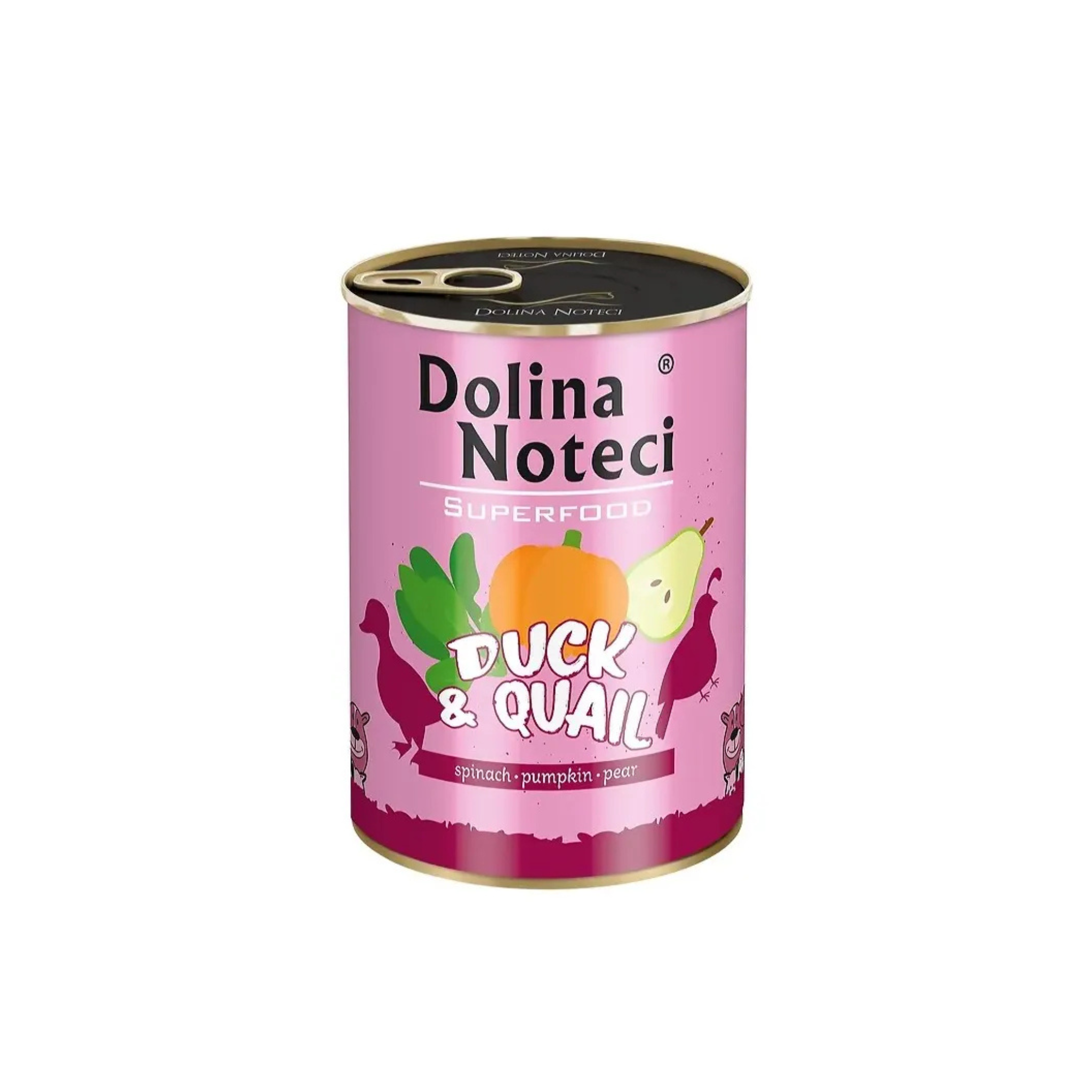 Alimento húmedo lata para perros adultos Dolina Noteci SuperFood pato y codorniz 400 GR