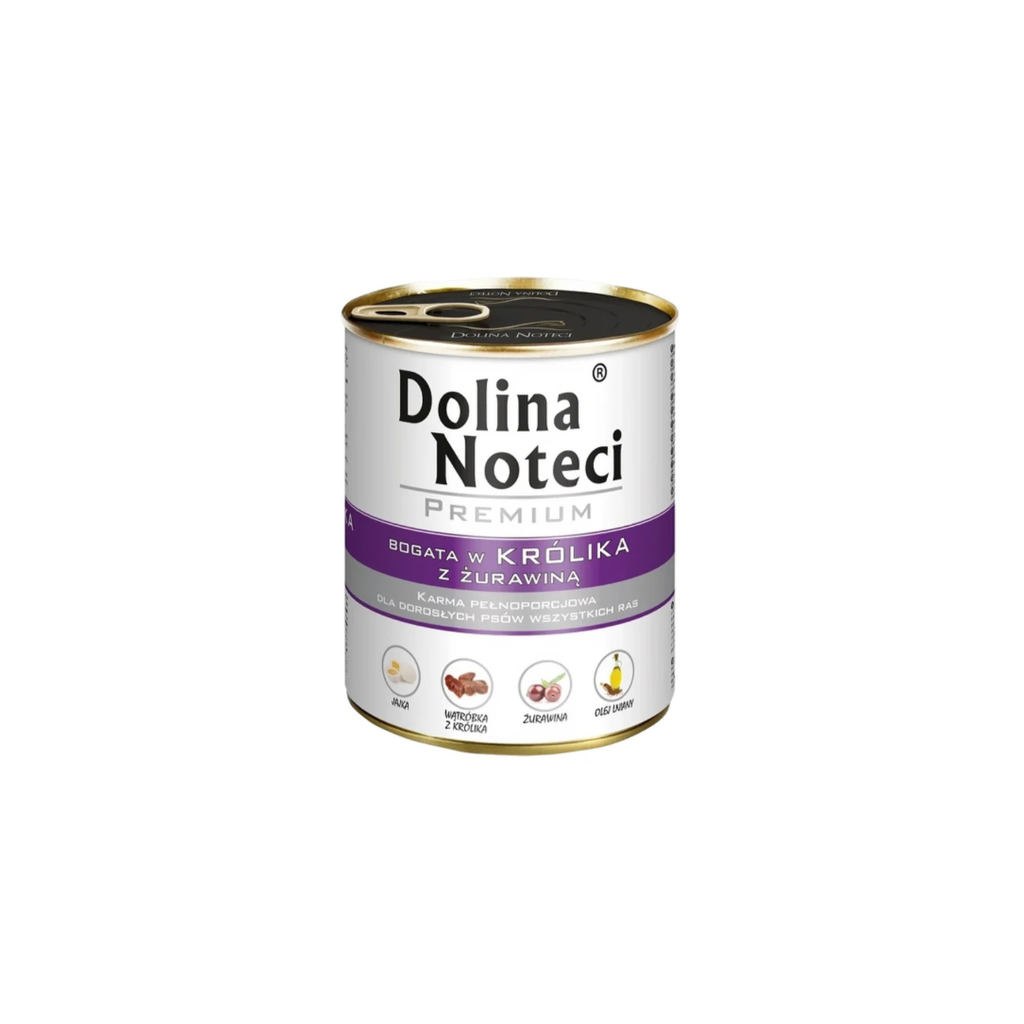 Alimento húmedo lata para perros adultos Dolina Noteci Premium conejo y arándano 800 GR