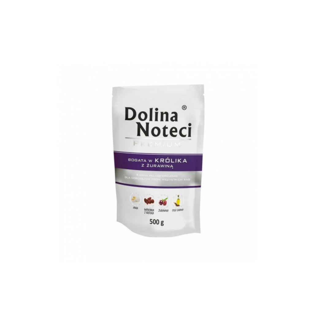 Alimento húmedo sachet para perros adultos Dolina Noteci Premium conejo y arándano 500 GR