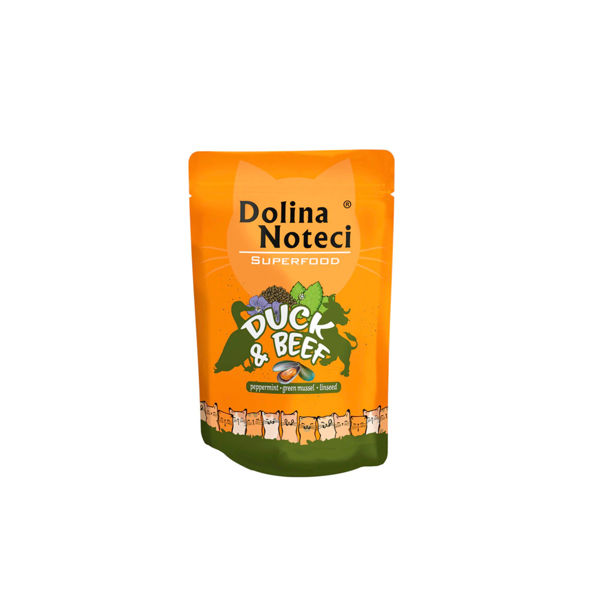 Alimento húmedo para gatos adultos Dolina Noteci SuperFood pato y vacuno 85 GR