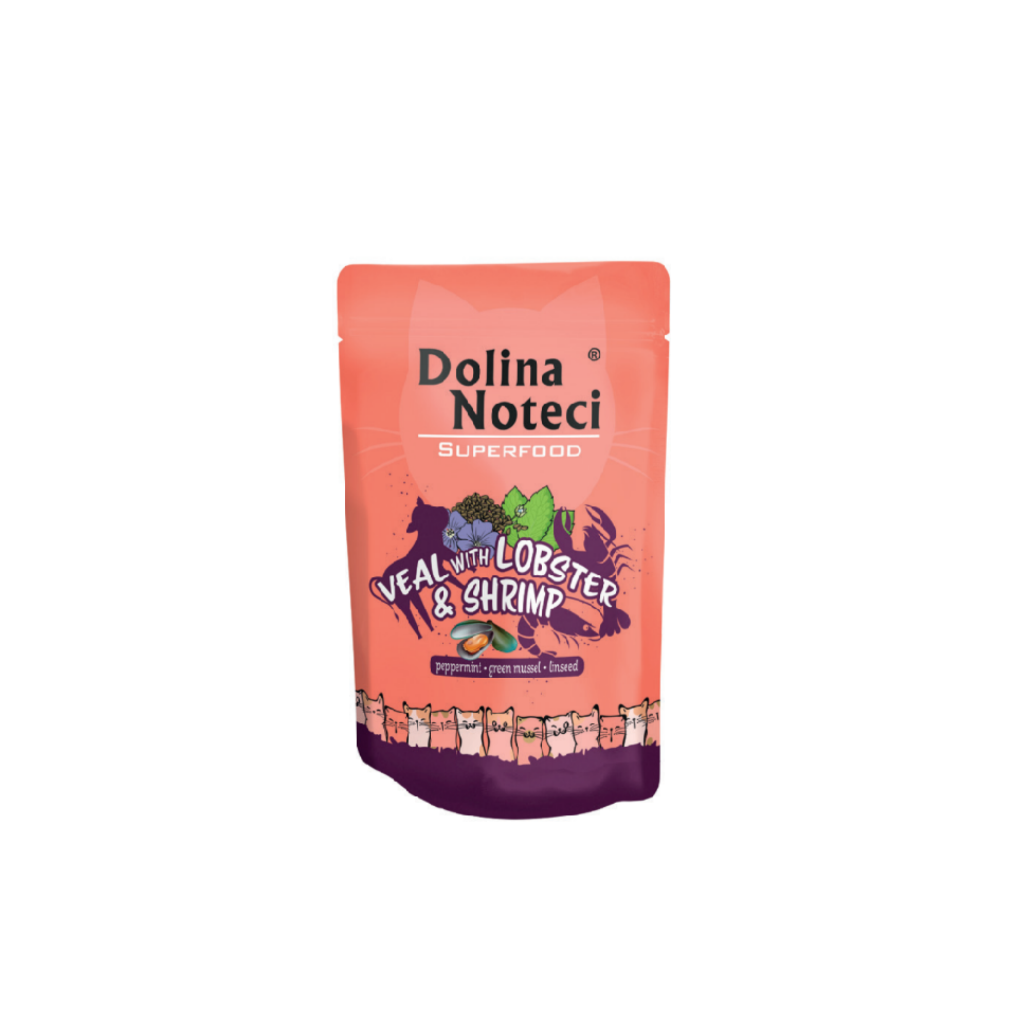 Alimento húmedo para gatos adultos Dolina Noteci SuperFood ternera y langosta 85 GR