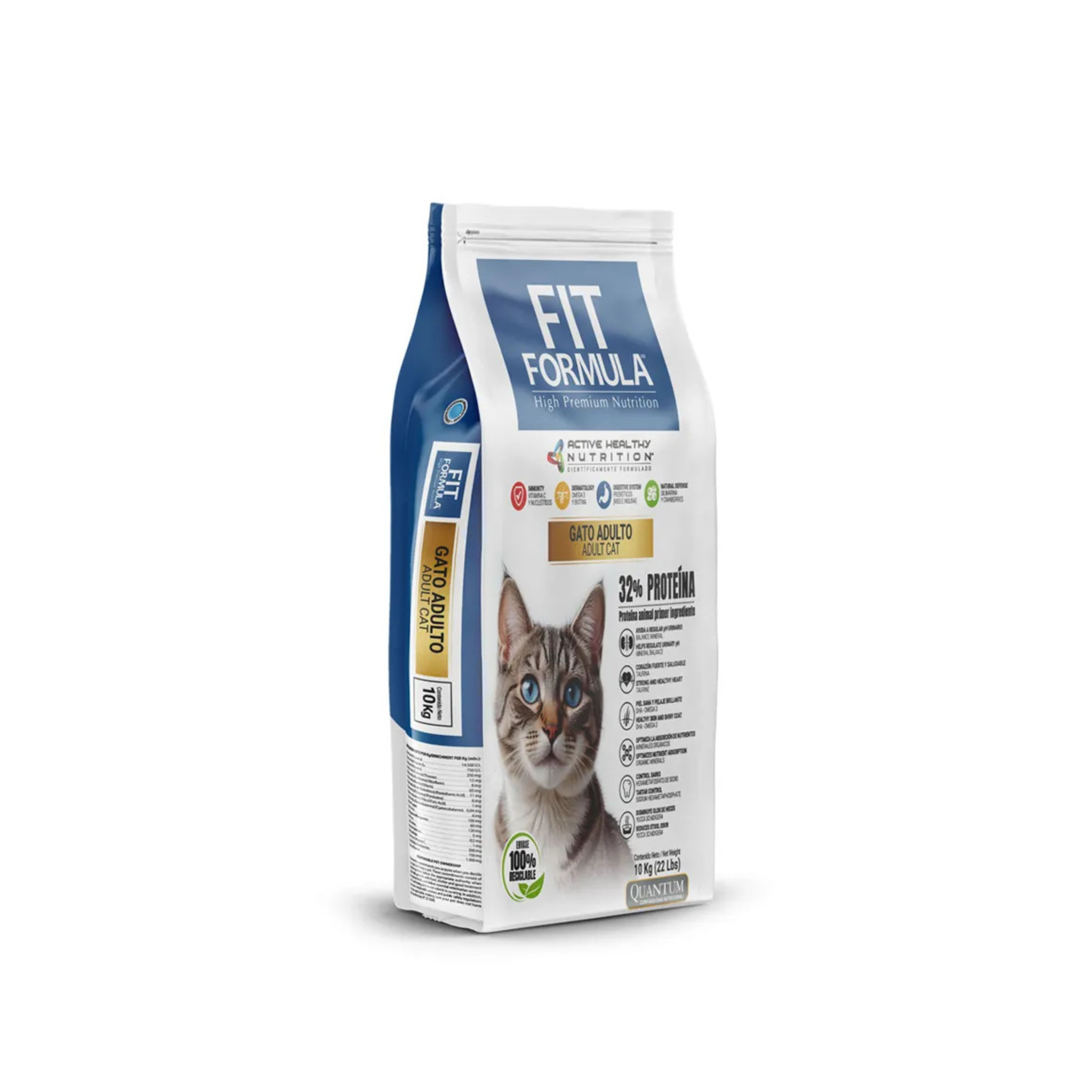 Alimento seco para gatos adultos Fit Formula multiproteico 10 KG fondo blanco
