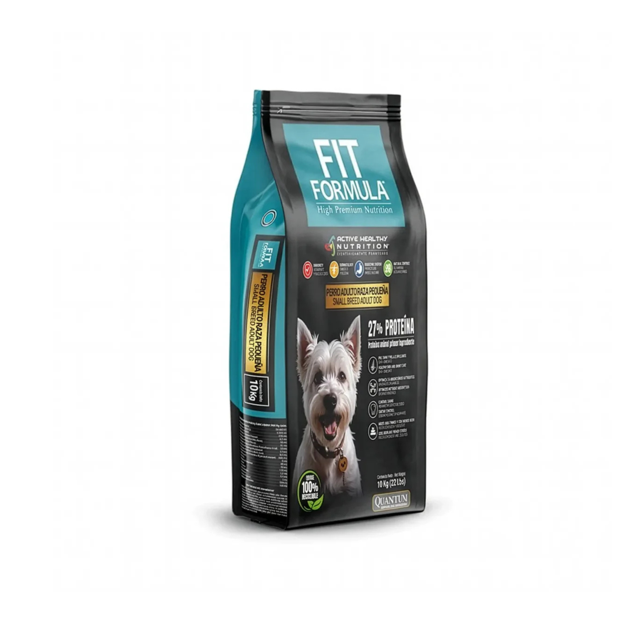 Alimento seco para perros adultos raza pequeña Fit Formula 10 KG fondo blanco