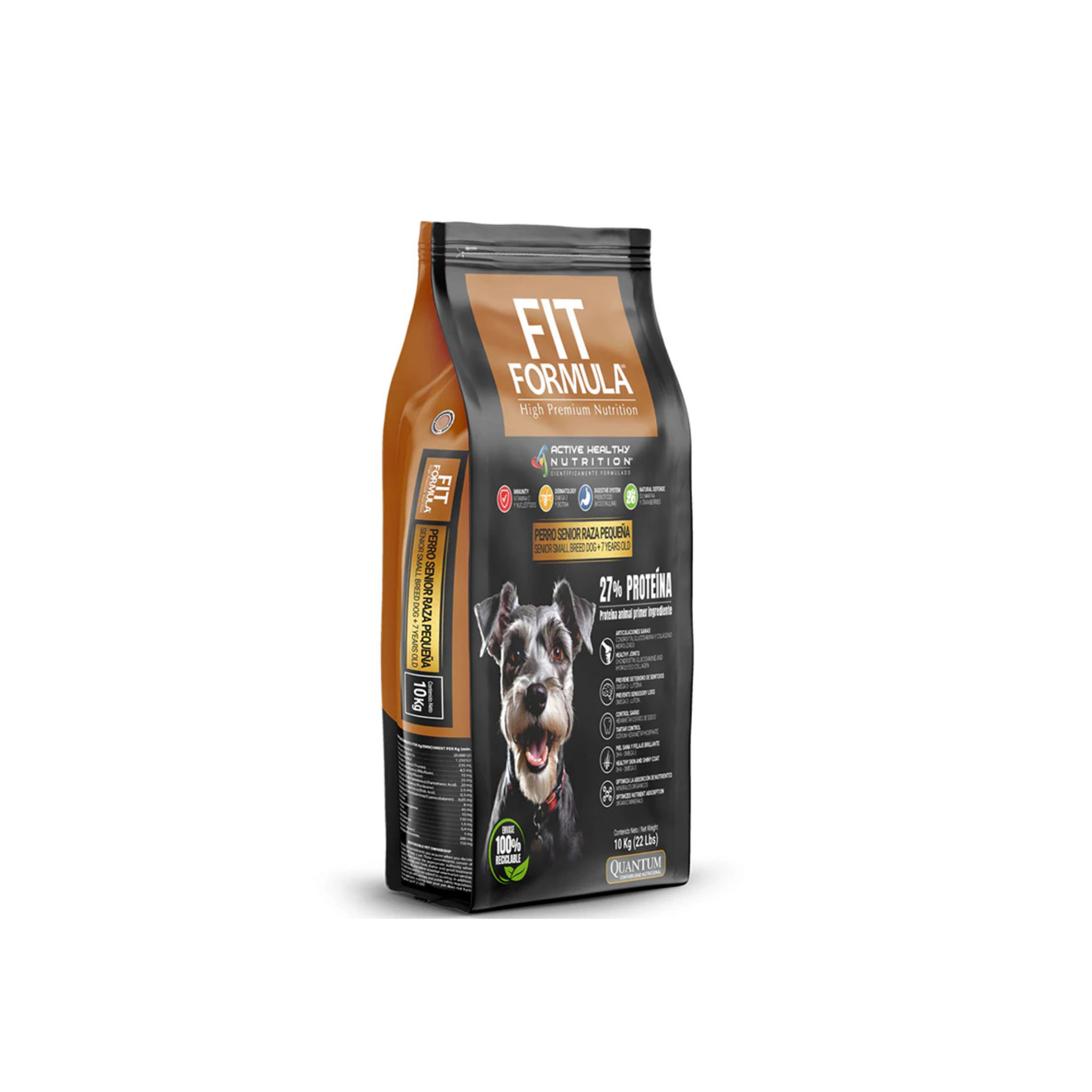 Alimento seco para perros senior raza pequeña mayores 7 años Fit Formula 10 KG fondo blanco