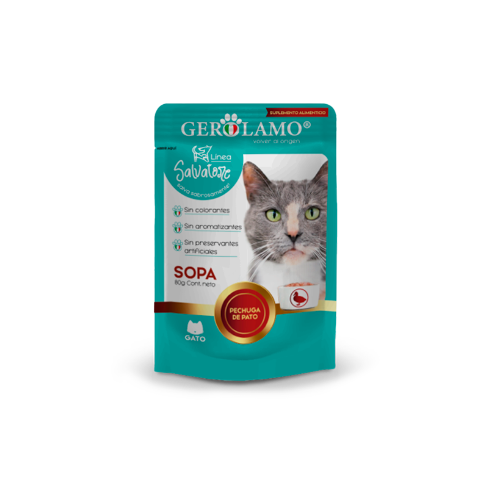 Sopa hidratante para gatos todas las edades Gerolamo Salvatore pato 80 GR fondo blanco